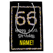 66e verjaardag: Floral Flowers Number, Custom Name Medium Cadeauzakje (Voorkant)