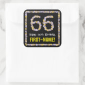 66e verjaardag: Floral Flowers Number, Custom Name Vierkante Sticker (Tas)