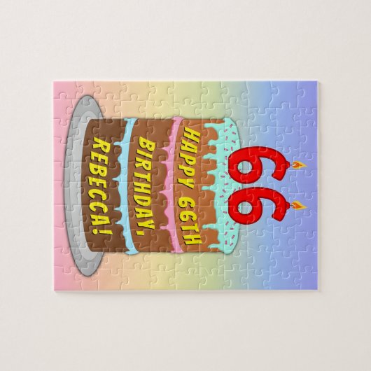 66e verjaardag: Fun Cake and Candles + Custom Name Legpuzzel (Horizontaal)