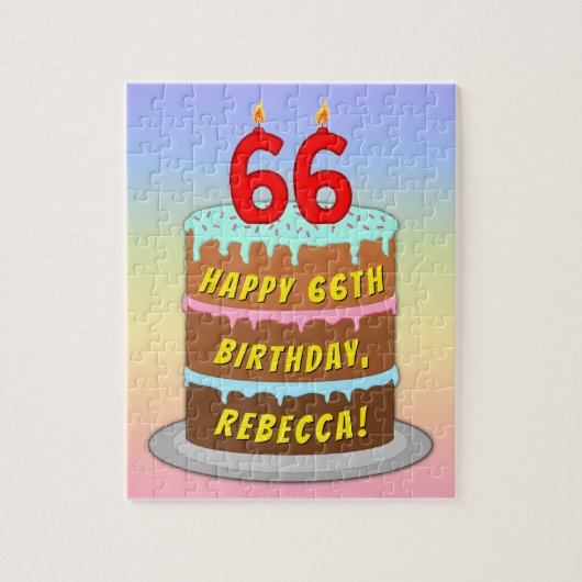 66e verjaardag: Fun Cake and Candles + Custom Name Legpuzzel (Verticaal)