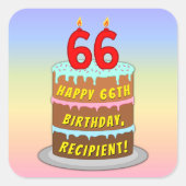 66e verjaardag: Fun Cake and Candles + Custom Name Vierkante Sticker (Voorkant)