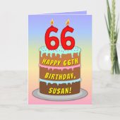 66e verjaardag — Fun Cake & Candles, w/ Eigen naam Kaart (Voorkant)