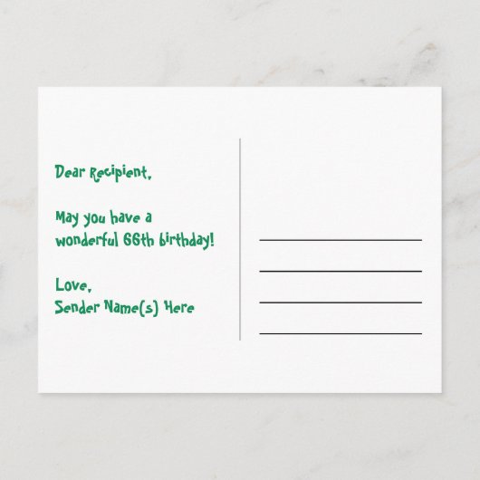 66e verjaardag: Fun Stars Pattern, Rainbow 66, Naa Briefkaart (Achterkant)