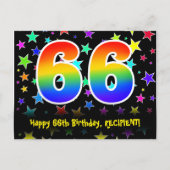 66e verjaardag: Fun Stars Pattern, Rainbow 66, Naa Briefkaart (Voorkant)