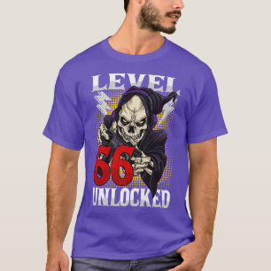 66e verjaardag Gamer Skelet Level 66 Onvergrendeld T-shirt