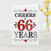66e verjaardag gejuich in rood wit zwart patroon kaart (Gele Bloem)