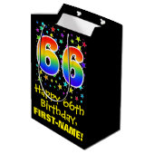 66e verjaardag: kleurrijk sterrenpatroon en regenb medium cadeauzakje (Achterkant Gekanteld)