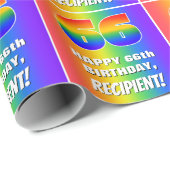 66e verjaardag: kleurrijk, vun regenboogpatroon #  cadeaupapier (Rol Hoek)