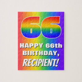 66e verjaardag: kleurrijk, vun regenboogpatroon # legpuzzel
