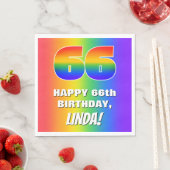 66e verjaardag: kleurrijk, vun regenboogpatroon #  servet (Insitu)