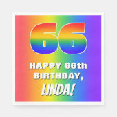 66e verjaardag: kleurrijk, vun regenboogpatroon #  servet (Voorkant)