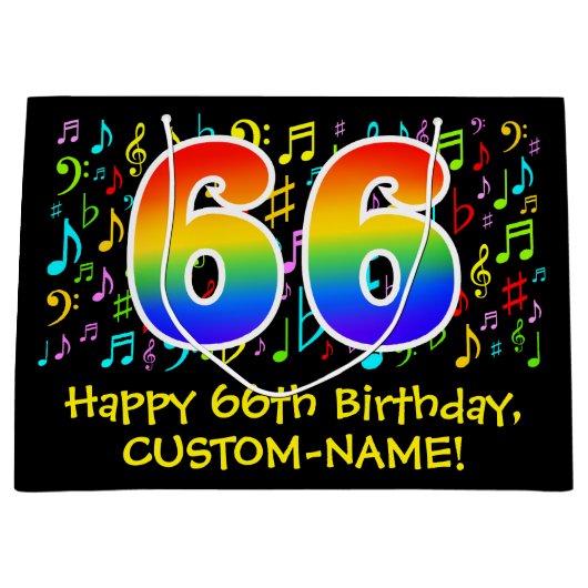 66e verjaardag - kleurrijke muzieksymbolen, Rainbo Groot Cadeauzakje (Voorkant)