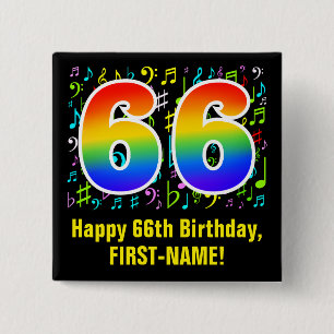 66e verjaardag: Kleurrijke muzieksymbolen, regenbo Vierkante Button 5,1 Cm