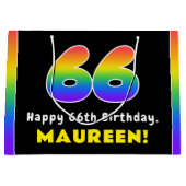 66e verjaardag: kleurrijke regenboog # 66, aangepa groot cadeauzakje (Voorkant)