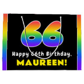 66e verjaardag: kleurrijke regenboog # 66, aangepa groot cadeauzakje (Achterkant)