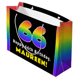 66e verjaardag: kleurrijke regenboog # 66, aangepa groot cadeauzakje