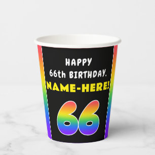 66e verjaardag: kleurrijke regenboog # 66, aangepa papieren bekers
