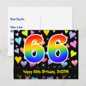 66e verjaardag: Leuk hartenpatroon, Regenboog 66 Briefkaart (Voorkant / Achterkant)