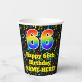 66e Verjaardag: Leuk Muzieknoten Patroon, Regenboo Papieren Bekers (Voorkant)