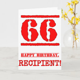 66e verjaardag: leuk, rode rubber stempel inspirat kaart