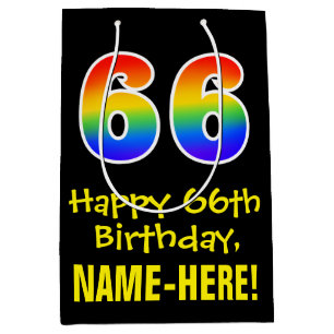 66e verjaardag: leuk, vet, kleurrijk, regenboog "6 medium cadeauzakje