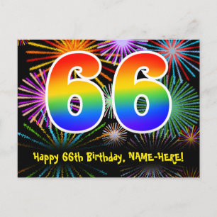66e Verjaardag – Leuk Vuurwerk Patroon + Regenboog Briefkaart