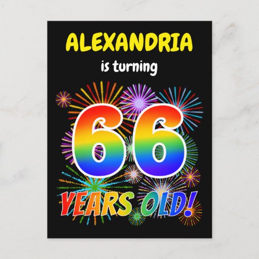 66e verjaardag - Leuk vuurwerk, Rainbow Look "66" Briefkaart (Voorkant)
