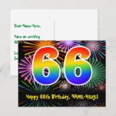 66e verjaardag - Leuk vuurwerkpatroon + Regenboog  Briefkaart (Voorkant / Achterkant)