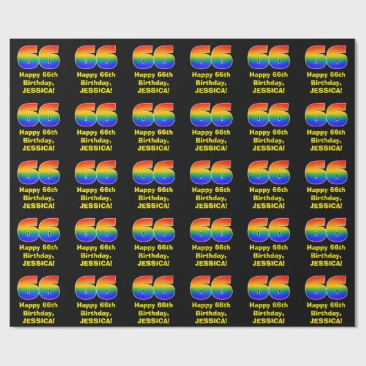 66e verjaardag: Leuke, kleurrijke regenboog geïnsp Cadeaupapier (Vlak)