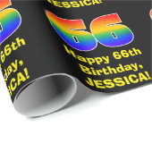 66e verjaardag: Leuke, kleurrijke regenboog geïnsp Cadeaupapier (Rol Hoek)