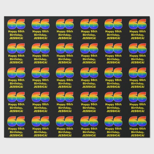 66e verjaardag: Leuke, kleurrijke regenboog geïnsp Cadeaupapier (Zoom)