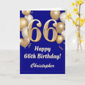 66e verjaardag marinenblauw en gouden ballonnen Co Kaart (Gele Bloem)