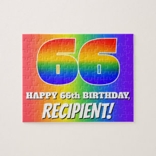 66e verjaardag — Meerkleurig regenboogpatroon "66" Legpuzzel