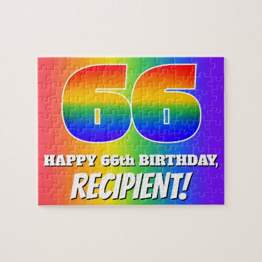 66e verjaardag — Meerkleurig regenboogpatroon "66" Legpuzzel (Horizontaal)