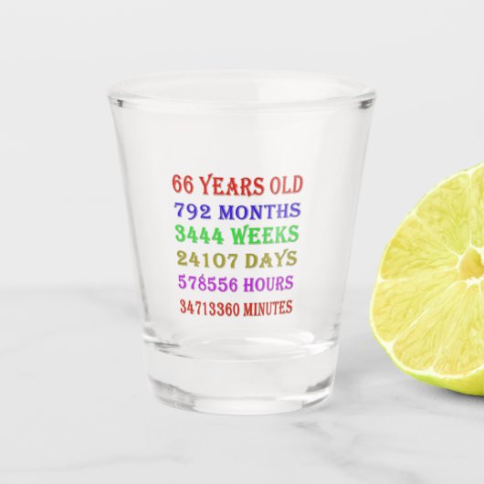 66e verjaardag Mijlpalen Shot Glas (Voorkant)