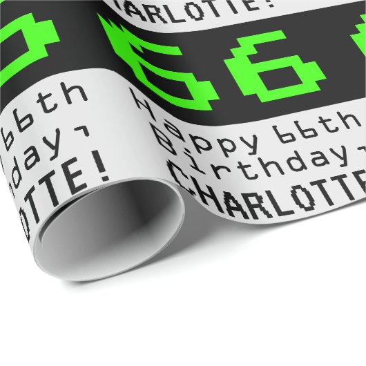 66e verjaardag - Nerdy / Geeky stijl "66" en naam Cadeaupapier (Rol Hoek)