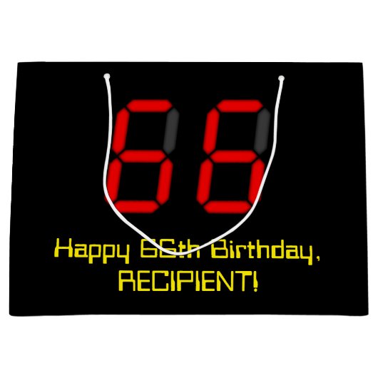 66e verjaardag: Red Digital Clock Style "66" + naa Groot Cadeauzakje (Voorkant)