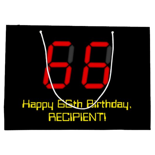 66e verjaardag: Red Digital Clock Style "66" + naa Groot Cadeauzakje (Achterkant)