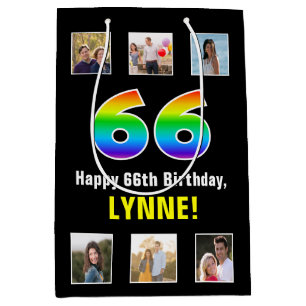 66e verjaardag: Regenboog "66", aangepaste foto's  Medium Cadeauzakje