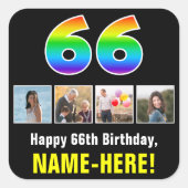 66e verjaardag: Regenboog "66"; Aangepaste Foto's  Vierkante Sticker (Voorkant)