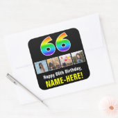 66e verjaardag: Regenboog "66"; Aangepaste Foto's  Vierkante Sticker (Envelop)