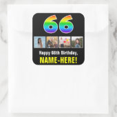 66e verjaardag: Regenboog "66"; Aangepaste Foto's  Vierkante Sticker (Tas)