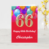 66e verjaardag Rode en goudkleurige ballonnen Kaart (Gele Bloem)