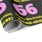 66e verjaardag: Roze strepen en hart "66" + naam Cadeaupapier (Rol Hoek)