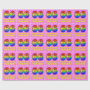 66e verjaardag: roze strips & harten, regenboognr. cadeaupapier