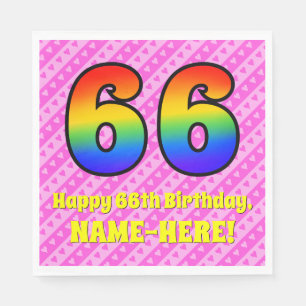 66e verjaardag: roze strips & harten, regenboognr. servet
