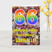 66e verjaardag; rustieke herfstbladeren; regenboog kaart (Gele Bloem)