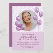 66e verjaardag uitnodigingen Foto Paarse ballonnen (Voorkant / Achterkant)