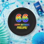 66e verjaardag: Vet, Vun, eenvoudig, regenboog 66 Papieren Bordje (Feest)