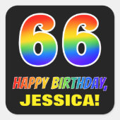 66e verjaardag: Vet, Vun, eenvoudig, regenboog 66 Vierkante Sticker (Voorkant)
